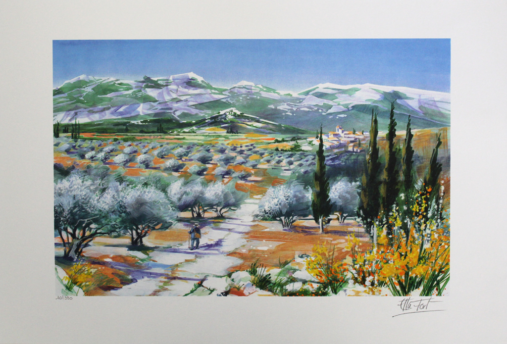 Ella Fort, Sentier de promenade direction au montagne, Schitterende Lithografie kopen? Bied vanaf 1!
