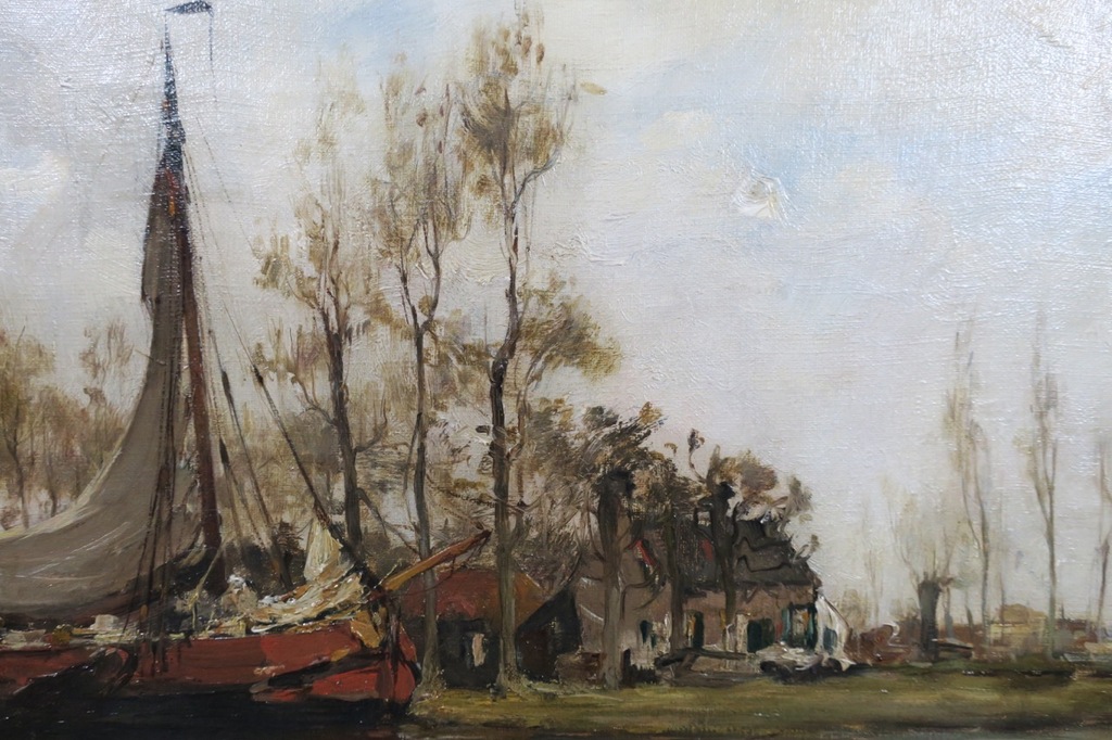 Hobbe Smith: Olieverf op doek, Platbodem bij boerderij - Ingelijst kopen? Bied vanaf 400!