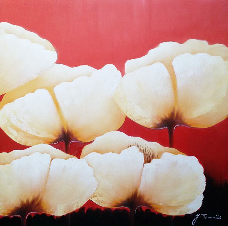 Bloemen, acrylverf op doek (ingelijst, groot) verkocht voor € 65!