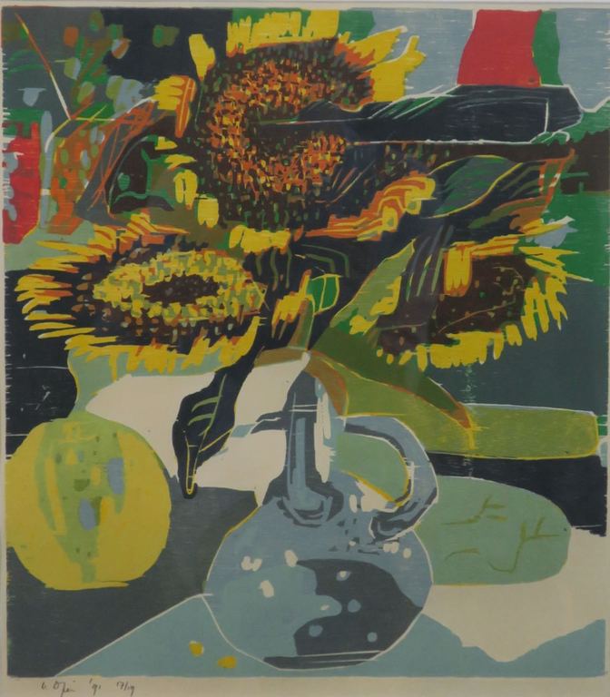 Vincent van Ojen: Lino, Vaas met zonnebloemen - Ingelijst kopen? Bied vanaf 40!