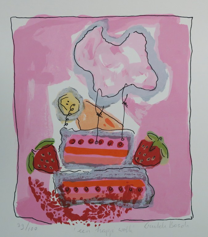 Geke uit de Bosch: Zeefdruk, Een hapje wolk (aardbeien) kopen? Bied vanaf 1!