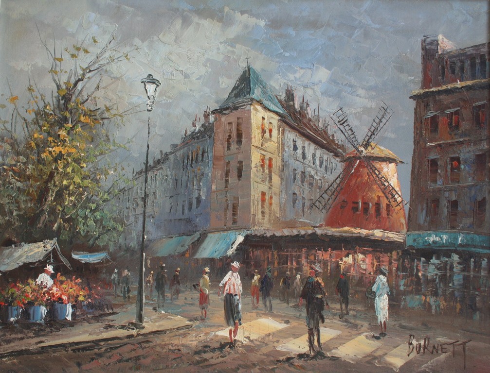 LAATSTE week - Olieverf op paneel  - Moulin Rouge Parijs  verkocht voor € 99!