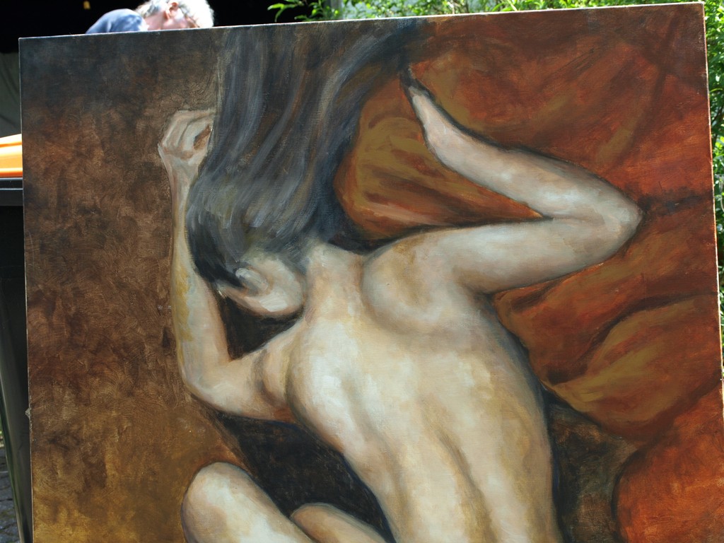 Acrylverf op doek – Naakte vrouw – 100 x 120 cm  kopen? Bied vanaf 100!