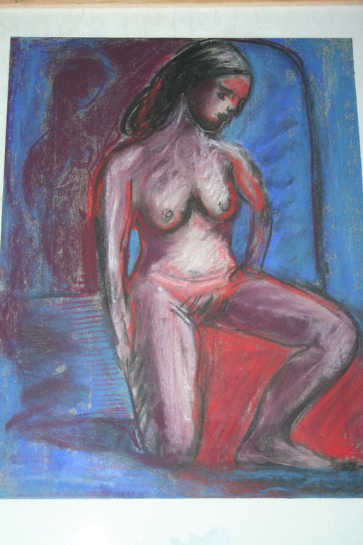 Carla van Slooten : Twee pastels, Zittend en staand naakt  kopen? Bied vanaf 45!