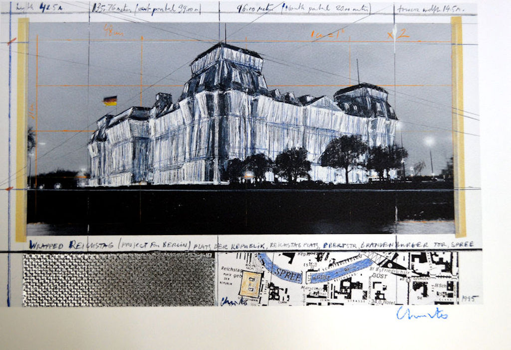 Christo- Reichstag- grote litho met foliedruk 70 x 50 cm . handgesigneerd kopen? Bied vanaf 350!