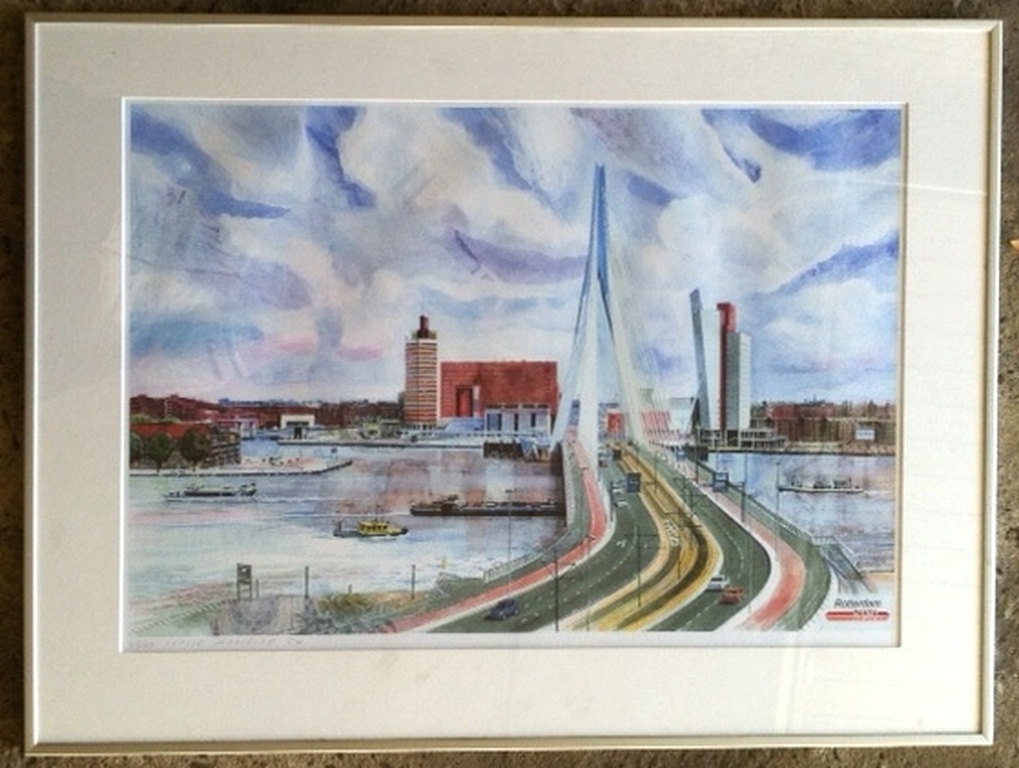 Litho LESLIE GABRIELSE Rotterdam Erasmusbrug 80 x 60 cm-43/50=gesigneerd kopen? Bied vanaf 25!