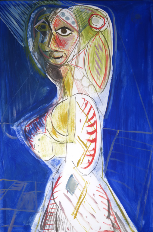 Onbekende kunstenaar: Acryl en waterverf op papier, Zonder titel verkocht voor € 80!