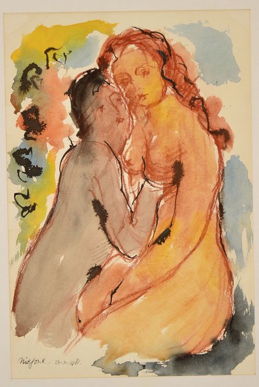 Nic Jonk: Aquarel. Twee vrouwen kopen? Bied vanaf 250!