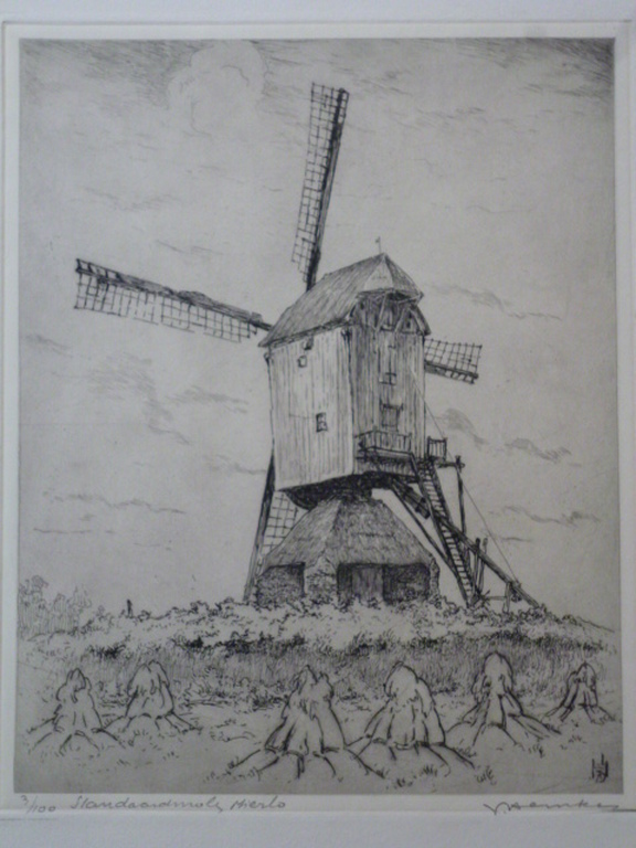Johan Hemkes - ets - Standaardmolen Mierlo verkocht voor € 35!