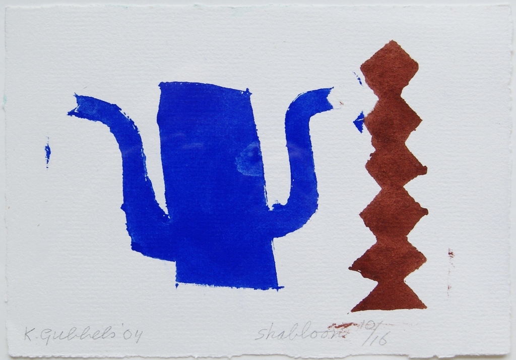 Klaas Gubbels sjabloondruk 'Blauwe kan met object' - 2004 - oplage 16 ex.  kopen? Bied vanaf 275!