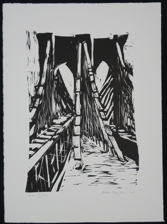 Jeroen Hermkens: Linoleumsnede, Brooklyn Bridge verkocht voor € 50!