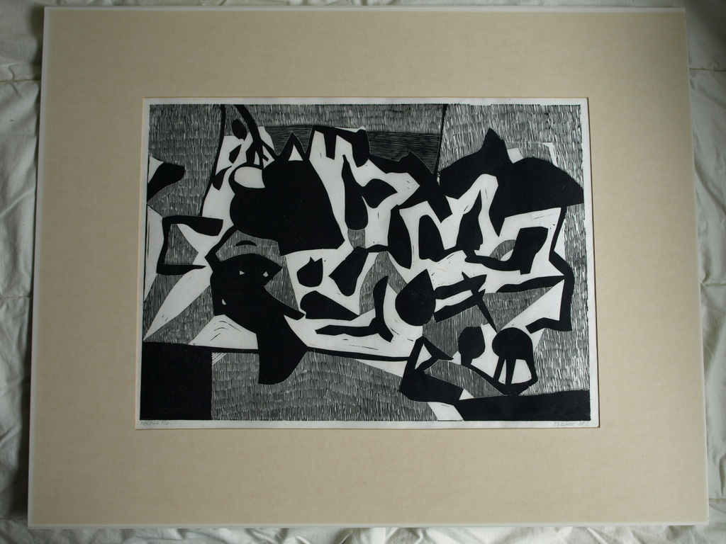 Frans de Boo (1925-1999) : Linosnede, Table – gesigneerd – 1983 kopen? Bied vanaf 1!