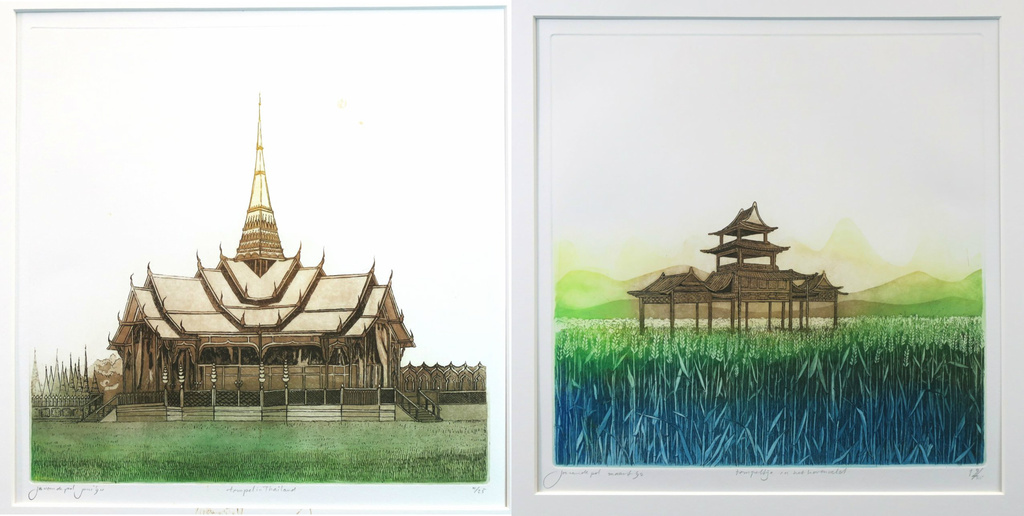 Lot met 2 werken van Jos van de Pol: Kleurenetsen (Tempels) kopen? Bied vanaf 20!
