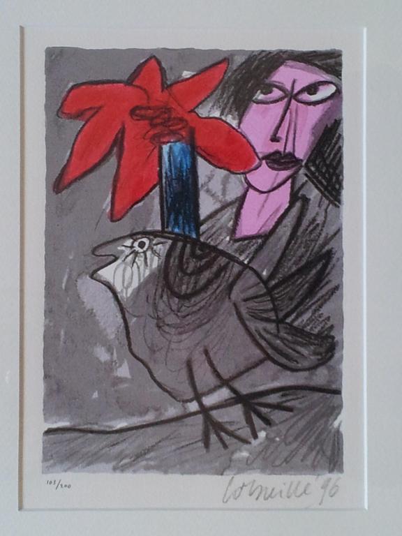 Corneille, zeefdruk "Fleur Rouge" S/N, ingelijst kopen? Bied vanaf 195!