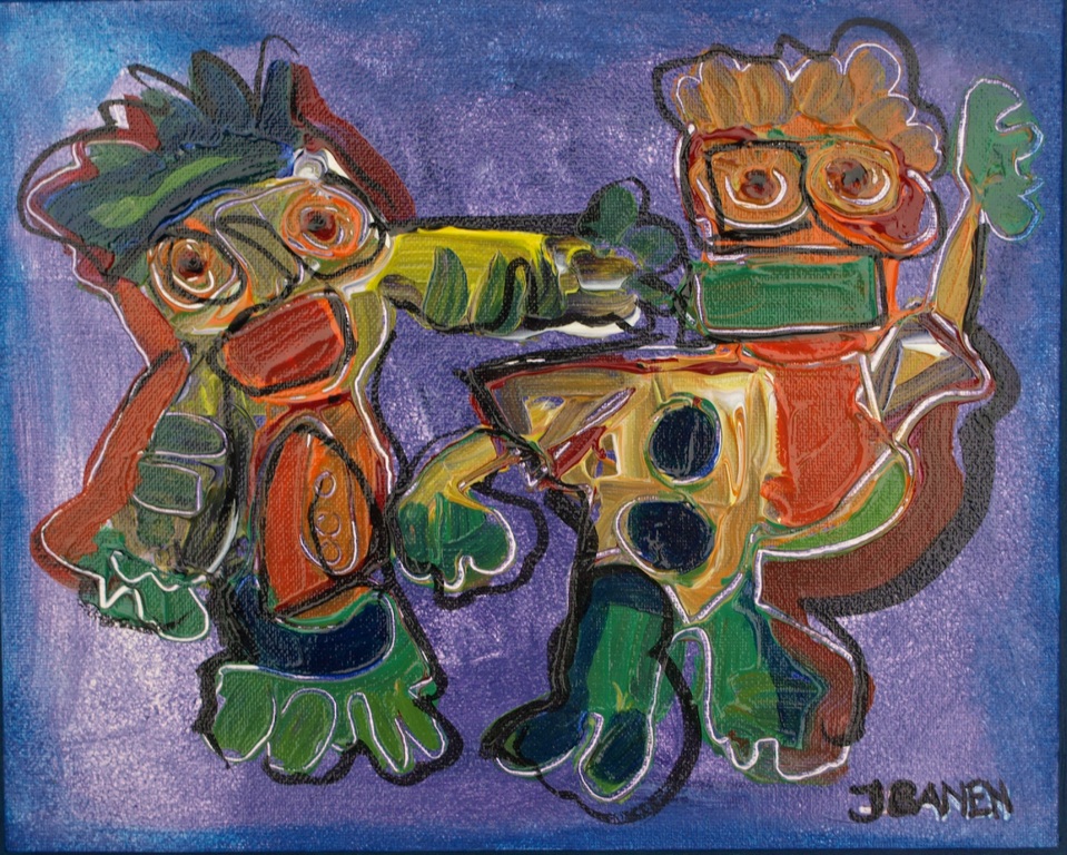 Jasper Banen : olieverf op board – Ontmoeting – gesigneerd & ingelijst – 2001 kopen? Bied vanaf 65!