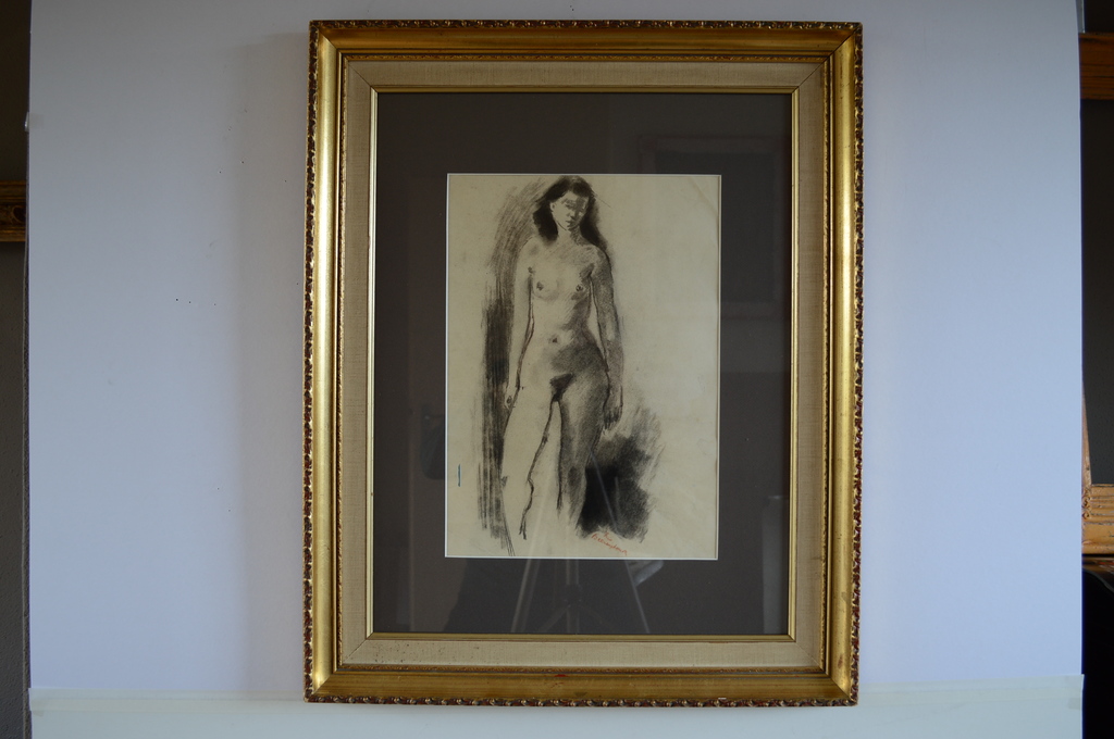 Theo Beerendonk, staand naakt, krijt 28x40 (55x69)  kopen? Bied vanaf 80!