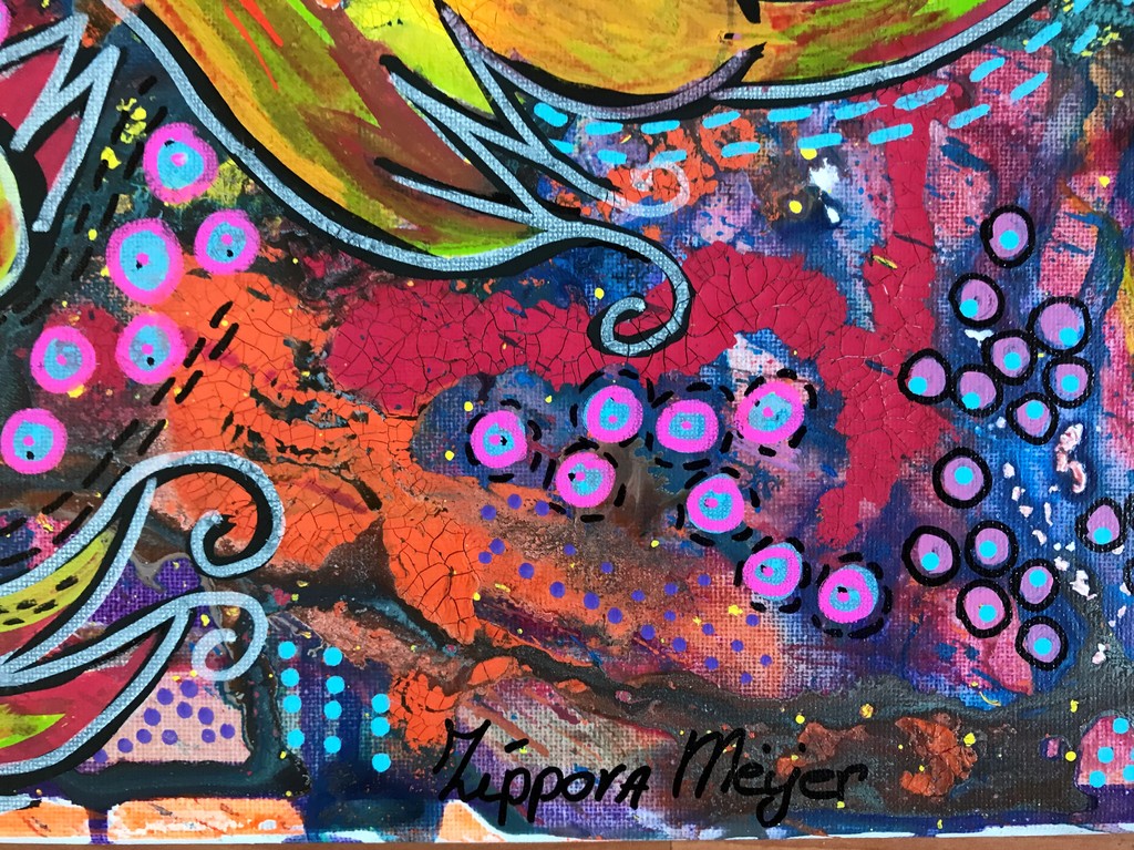 Zippora Meijer, Happy Birds, Acryl en Acrylstift op Canvas 30x40cm  kopen? Bied vanaf 1!