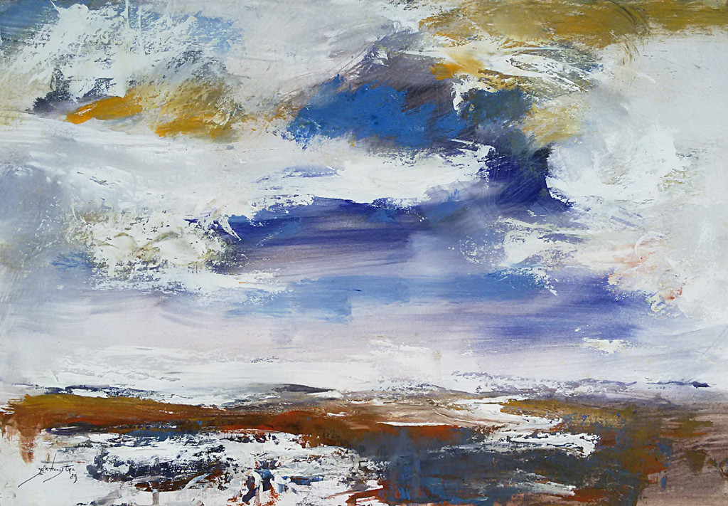 Jelle Hoogstra - Wolkenlucht boven het wad, gouache verkocht voor € 95!