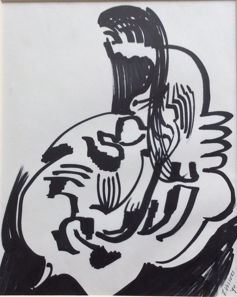 Jack Vissers - pentekening op papier 1990 kopen? Bied vanaf 20!
