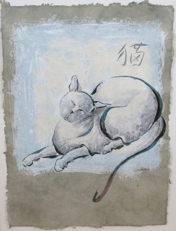 Carla Raadsveld: Litho, Snorrende kat - Ingelijst (groot) verkocht voor € 50!