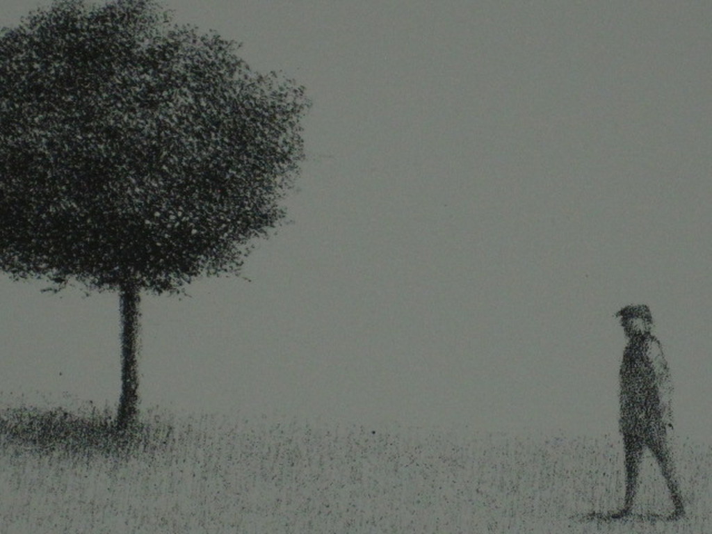 Mooi verstild werk van Metten Koornstra 1912-1978 Litho "man in landschap" monog verkocht voor € 41!