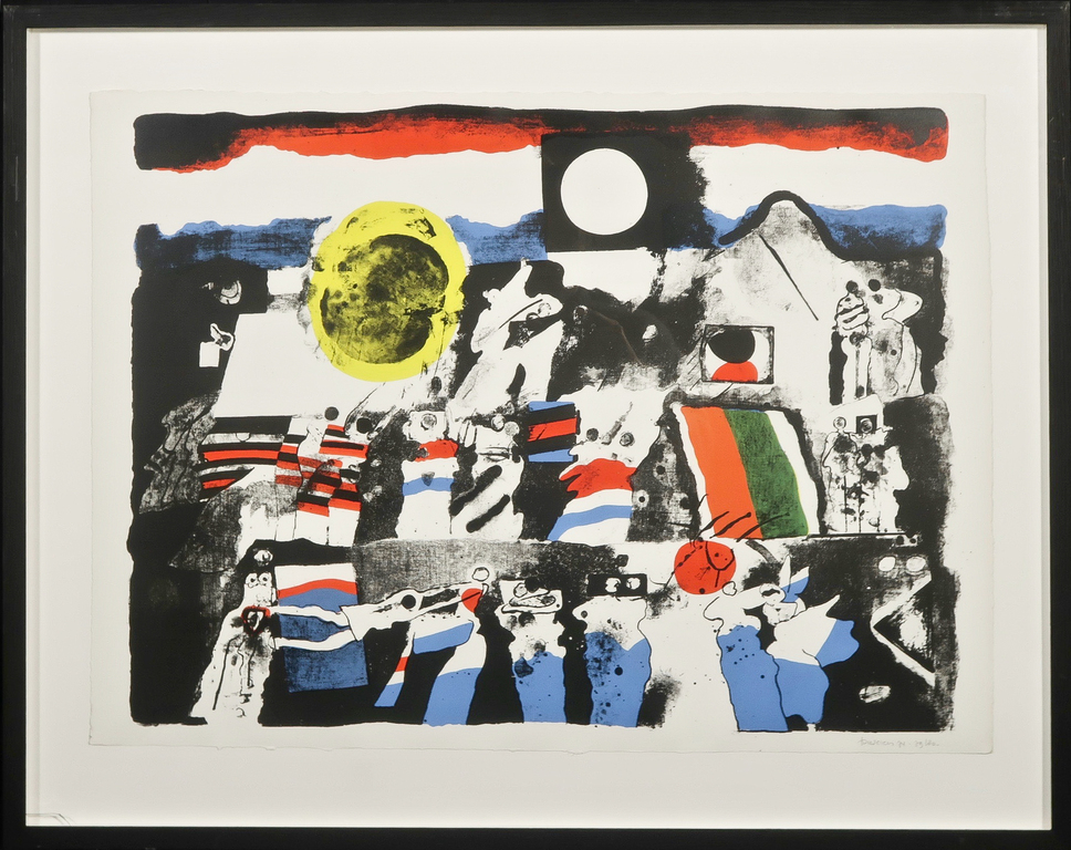 Jef Diederen: Litho, Zonder titel - Ingelijst verkocht voor € 65!