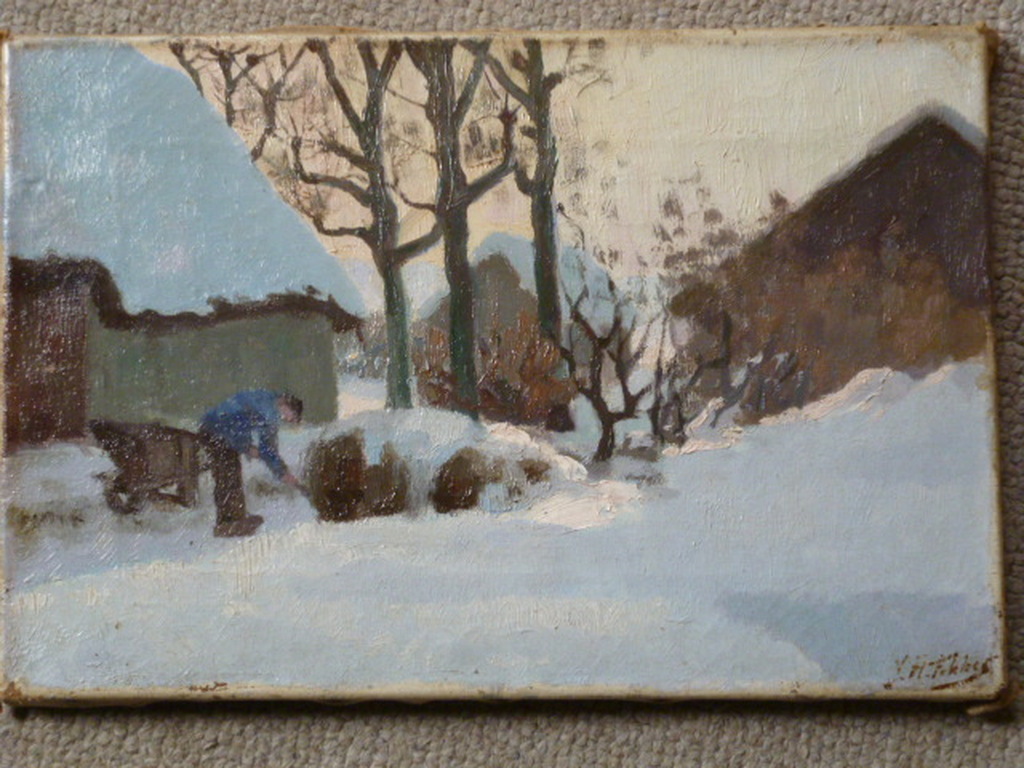 J.H.Fekkes - olieverf - Boerderij in de winter. kopen? Bied vanaf 95!