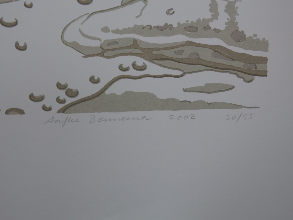Lot met 2 zeefdrukken van Aafke Bennema: Branding en Landschap kopen? Bied vanaf 1!