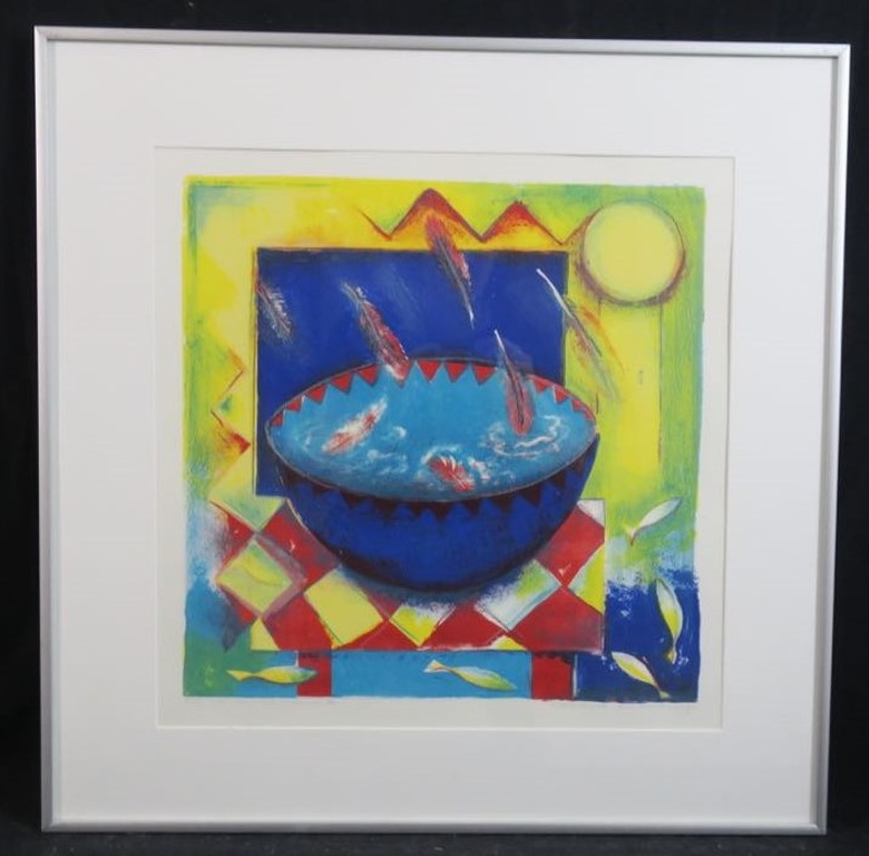 Marianne Aulman: Litho, De val van Icarus II - Ingelijst kopen? Bied vanaf 20!