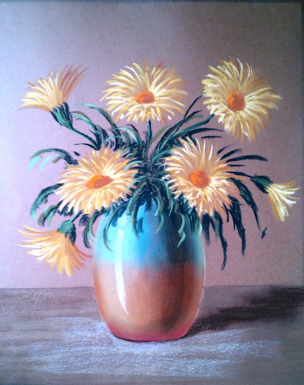 E MOSI-Bloemen in vaas-Krijttekening op papier kopen? Bied vanaf 1!