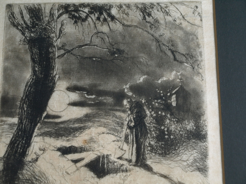 Adolf Jelinek Alex : Ets – ’s Nachts bij het graf – gesigneerd & ingelijst –1930 kopen? Bied vanaf 1!