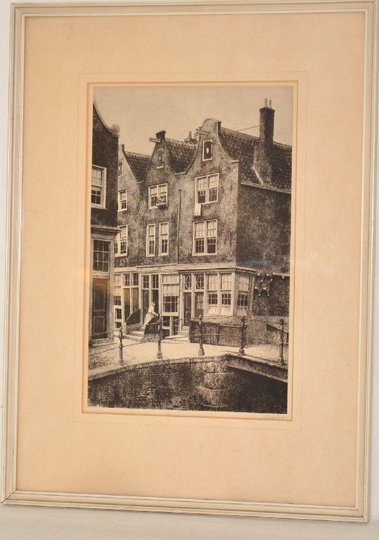 Dirk Harting: Ets. Grachtenpanden Amsterdam. Ingelijst kopen? Bied vanaf 1!