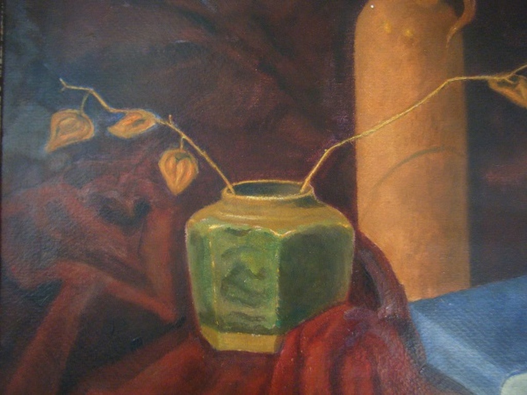 Onbekende kunstenaar datum 11-1848   stilleven ,kruik met lampionnetjes in gembe kopen? Bied vanaf 1!