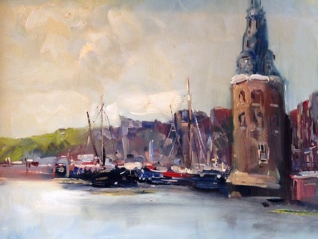 Jan Kelderman (1914-1990), olieverf op doek, Zicht op de plaats Hoorn kopen? Bied vanaf 50!