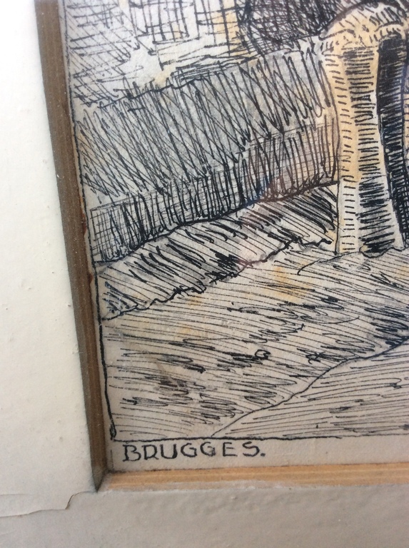 Pen getekende Litho tekening genaamd Brugges gesigneerd recht onder  kopen? Bied vanaf 1!