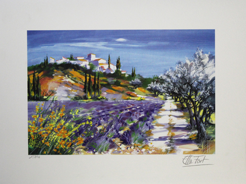 ELLA FORT - LA LAVANDES, zomerse kleurenlitho, handgesigneerd kopen? Bied vanaf 1!