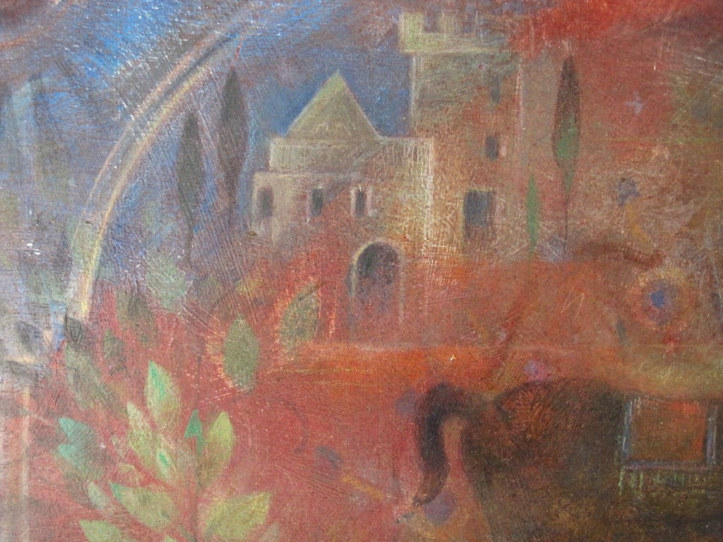 Gedetailleerd omstreeks 1960 gesigneerd Surrealistisch olieverf "Droomland"  kopen? Bied vanaf 1!