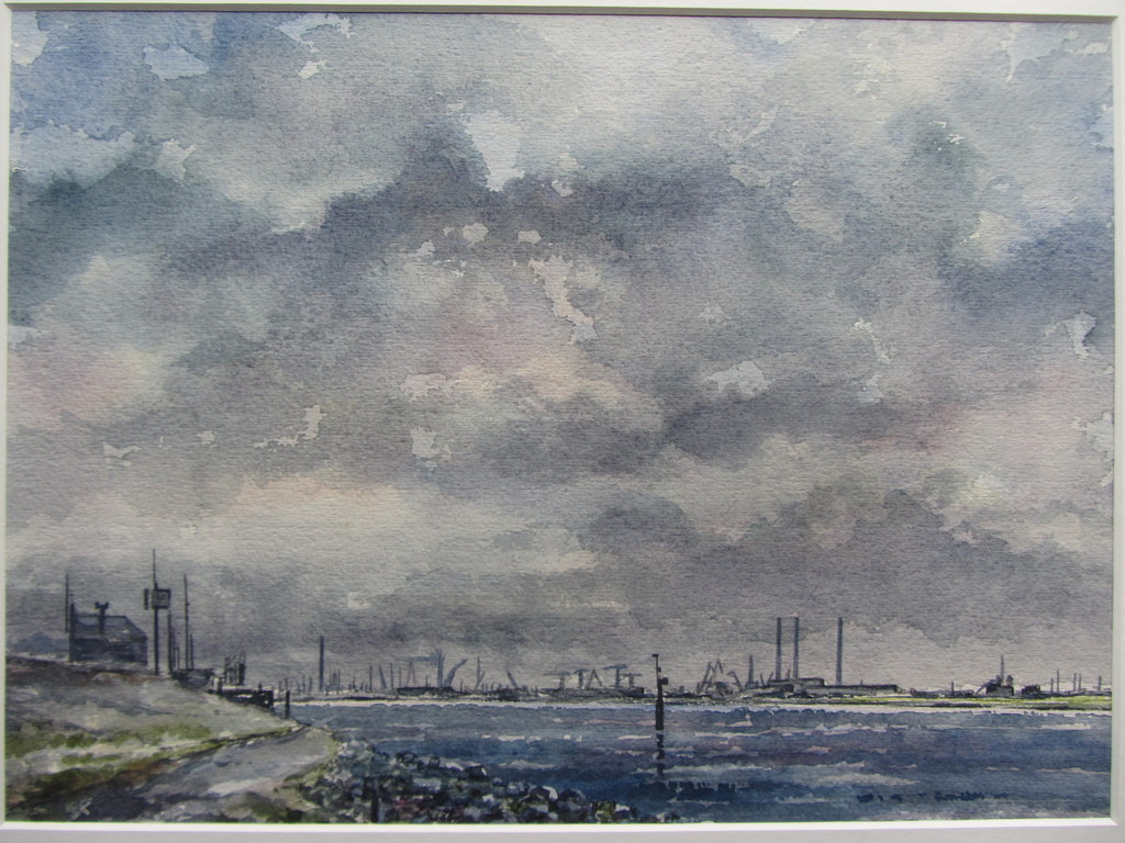 Jan Bom  - Aquarel - Zicht op Europoort kopen? Bied vanaf 45!