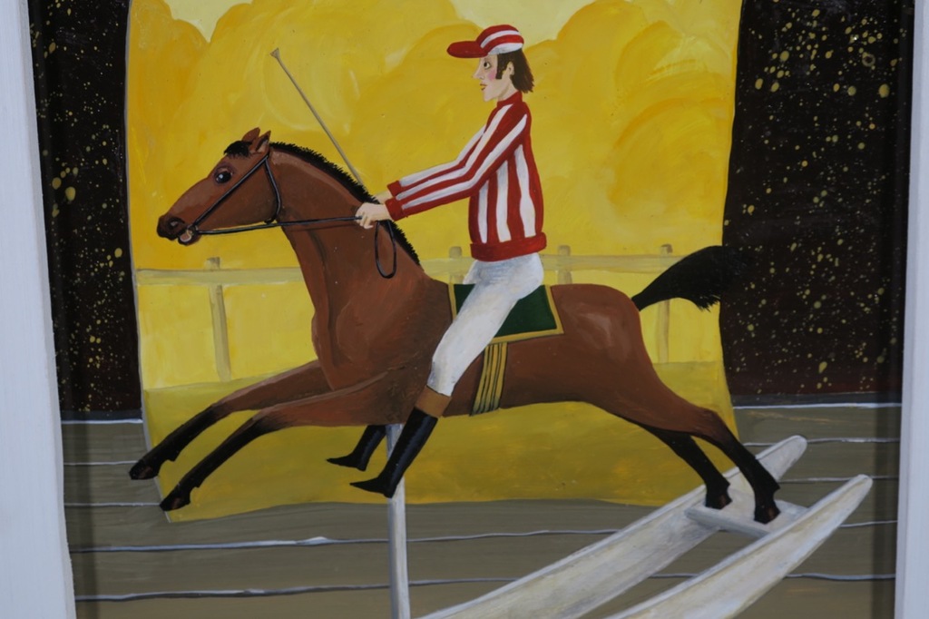 Carole B. Perret: Olieverf op board, Jockey op paard - Ingelijst kopen? Bied vanaf 120!