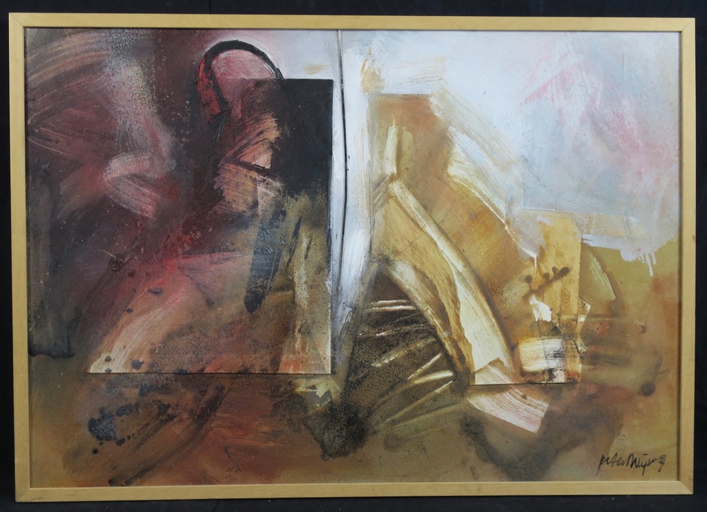 Peter Meijer: Gemengde techniek op board, Z.T. - Ingelijst verkocht voor € 85!