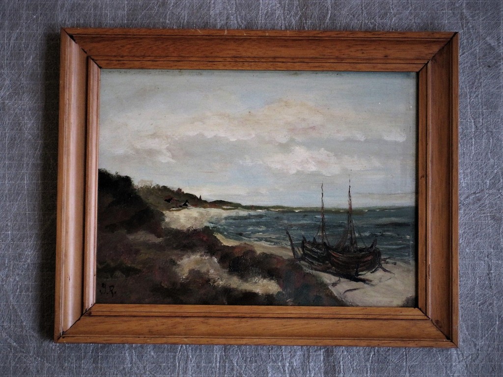 Interessant circa 1930 olieverf landschap "sloepen op het strand" monogram YR kopen? Bied vanaf 1!