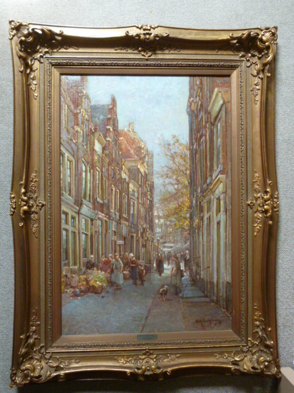 Willem Hendrik Eickelberg - olieverf - Straatje met marktlui en diverse personen kopen? Bied vanaf 875!