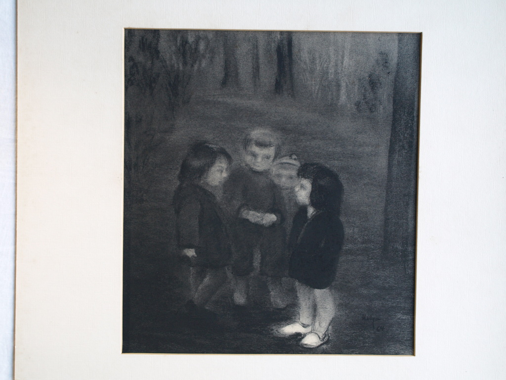 Onbekende kunstenares : Tekening – Kinderen in het bos – Gesigneerd - 1964 kopen? Bied vanaf 50!