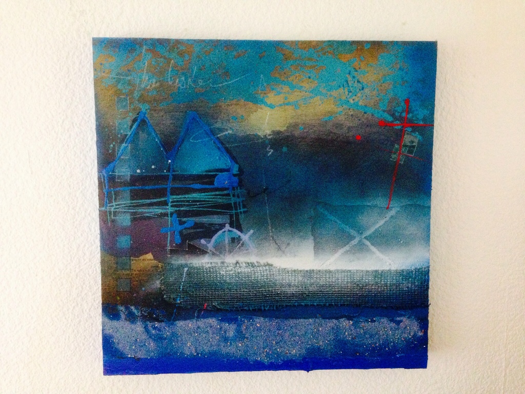 Theo koster, schilderij gemengde techniek titel; travelling 2 verkocht voor € 222!