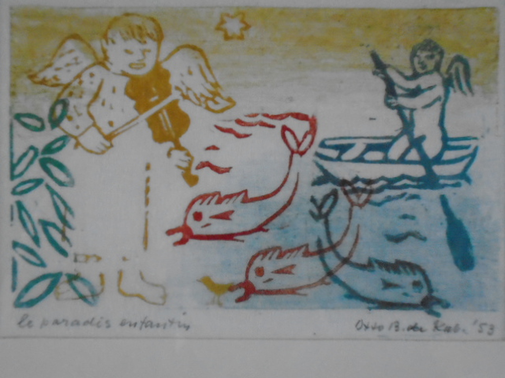 Otto B. de Kat - kleurenlinosnede - Le paradis enfantin kopen? Bied vanaf 75!