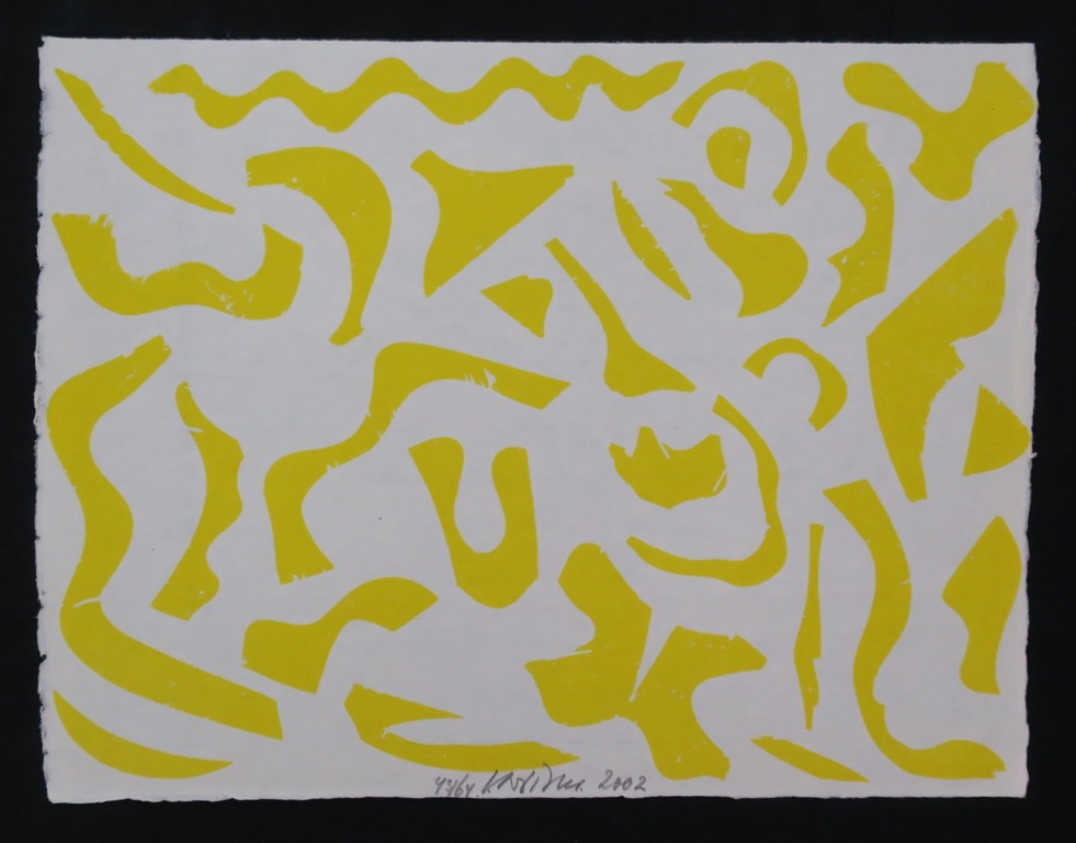 Carel Visser: Houtsnede op rijstpapier, Zonder titel (geel) verkocht voor € 110!