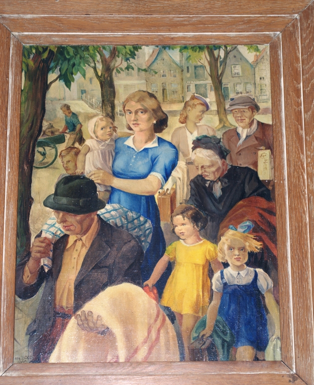 ZELDZAAM SCHILDERIJ VAN DIRK BOODE, OLIEVERF UIT 1940 VOLKSVERHUIZING verkocht voor € 595!