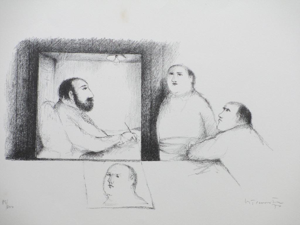 Metten Koornstra: Figuren in kamer, Litho verkocht voor € 35!