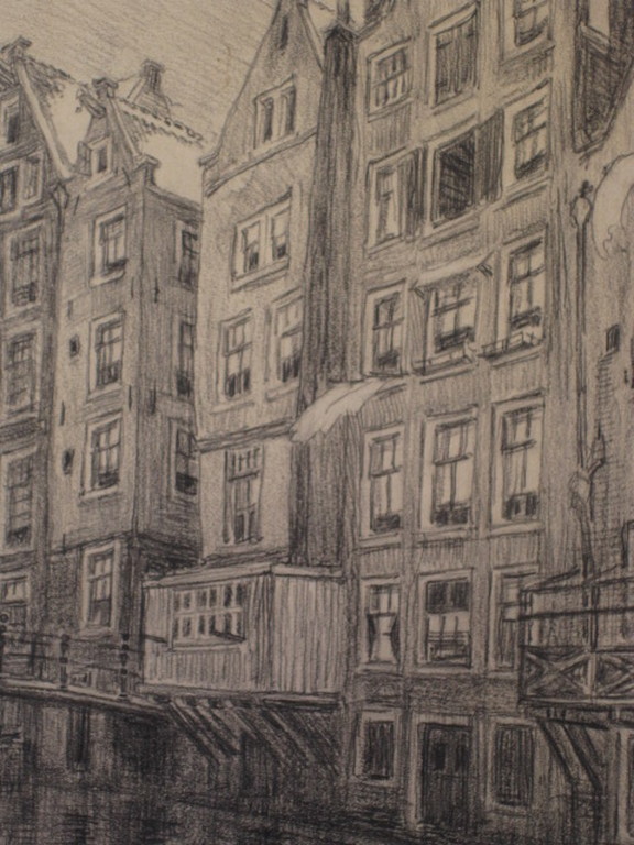 Originele gs.houtskooltekening "Amsterdam Kolkje" door Louis Landre 1875-1952   kopen? Bied vanaf 1!