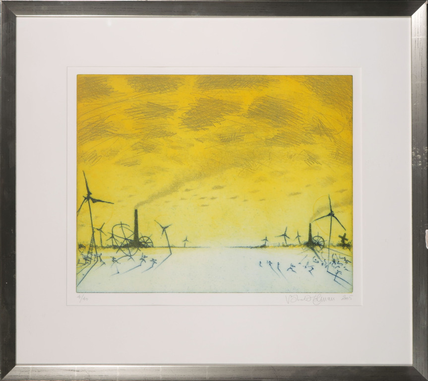 Ronald Tolman: Ets, Z.T. (geel) - Ingelijst kopen? Bied vanaf 80!